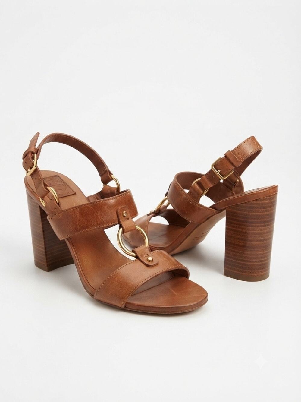 Tory Burch Gipse Almond Antique Veg Leather Heeled Sandals Size 9M
